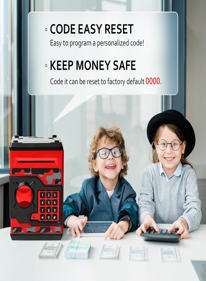 Vcertcpl ATM Piggy Bank for Boys Girls, Vcertcpl Mini ATM Coin Bank Money Saving Box with Password, Kids Safe Money Jar for Adults with Auto Grab Bill Slot, Great Gift Toy Bank for Kids(Camouflage Red) - Image 2